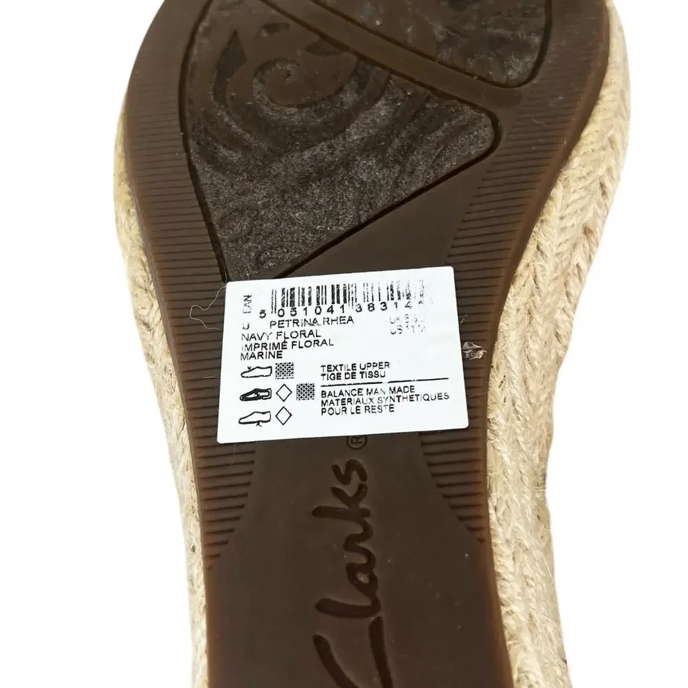 Clarks Artisan Petrina Rhea Navy Floral Canvas Wedge Sandal 11 New